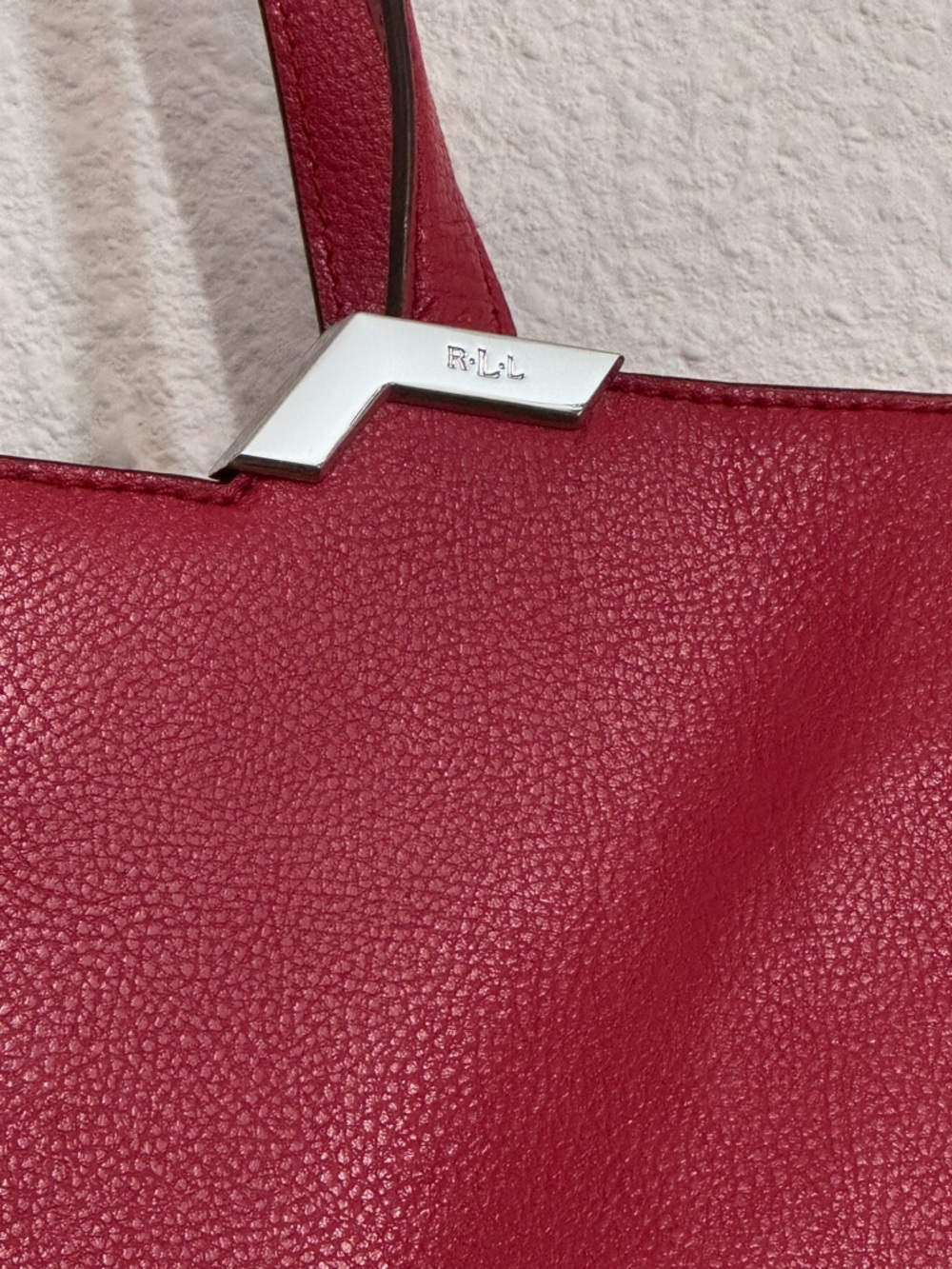 Ralph Lauren Arlington Tote Bag Red Cow Leather Sleek Shopper Silver Accents - Picture 8 of 16
